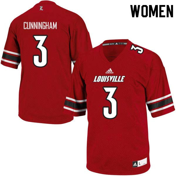 Women Louisville Cardinals #3 Malik Cunningham College Football Jerseys Sale-Red